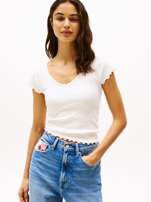 Tommy Jeans Slim Fit V-Neck T-Shirt, Ancient White