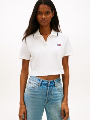 Tommy Jeans Cropped Boxy Fit Polo, Ecru