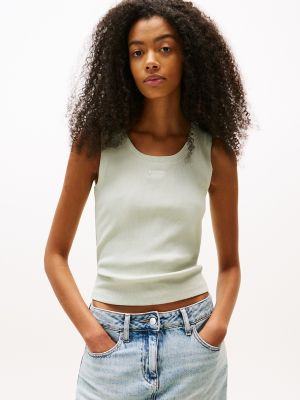 Tommy Jeans Slim Stretch Ribbed Tank Top, Misty Sage