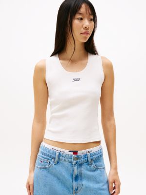 Tommy Jeans Slim Stretch Ribbed Tank Top, Ancient White