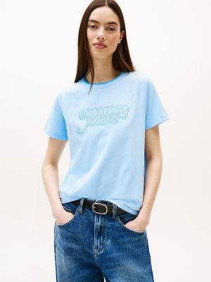 Tommy Jeans Script Logo Raglan T-Shirt, Light Powdery Blue