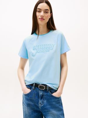 Tommy Jeans Script Logo Raglan T-Shirt, Light Powdery Blue