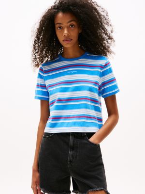 Tommy Jeans Bold Stripe T-Shirt, Light Powdery Blue / Stripe