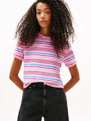 Tommy Jeans Bold Stripe T-Shirt, Carnival Pink / Stripe