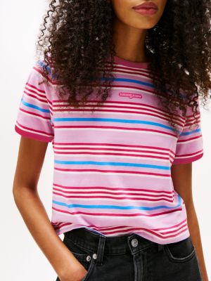 [ JEANS] Bold Stripe T-shirt ★大人気★ Tommy Jeans regular bold stripe T-shirt in sand multi | ASOS
