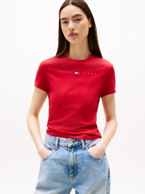 Tommy Jeans Logo Slim Fit T-Shirt, Sapphire Red