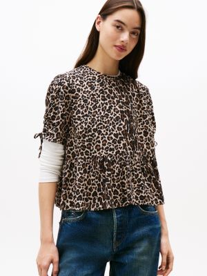 Tommy Jeans Puff-Sleeve Top, AOP Leopard