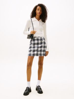 Tommy Jeans Plaid High-Rise Mini Skirt, Ecru