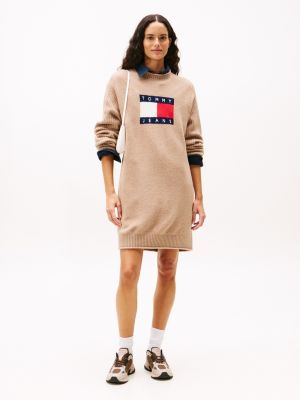 Tommy Jeans Flag Logo Sweater Dress, Malted Milk
