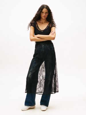 Tommy Jeans Short-Sleeve Lace Midi Dress, Black