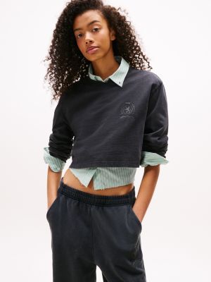 Tommy Jeans Crest Logo Cropped T-Shirt, Black