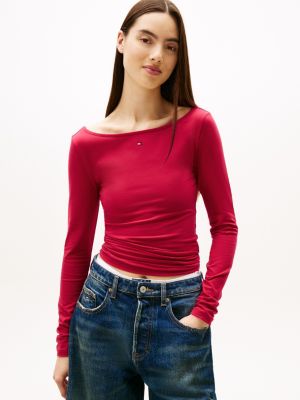 Tommy Jeans Rhinestone Open Back T-Shirt, Ruby Rhubarb