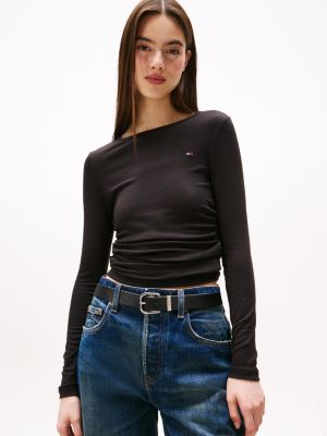 Tommy Jeans Ruched Long-Sleeve Top, Black