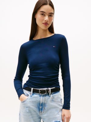 Tommy Jeans Ruched Long-Sleeve Top, Dark Blue