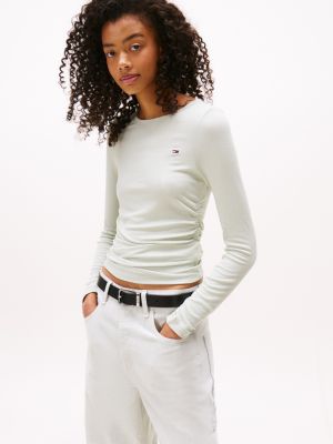 Tommy Jeans Ruched Long-Sleeve Top, Misty Sage