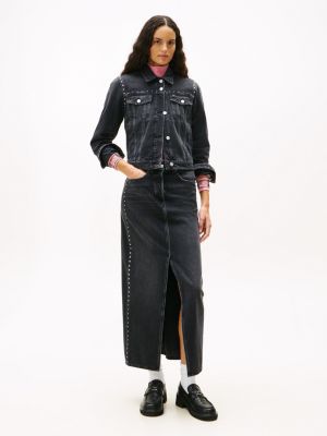Tommy Jeans Studded Denim Maxi Skirt, Denim Black