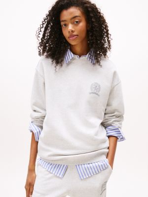 Tommy Jeans Crest Logo Fleece Sweatshirt, Light Grey Heather