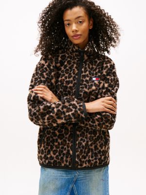 Tommy Jeans Teddy Fleece Zip Jacket, AOP Leopard