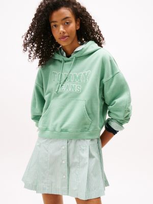 Tommy Jeans Garment-Dyed Cropped Hoodie, Cloudy Jade