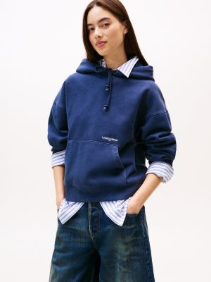 Tommy Jeans Logo Garment-Dyed Hoodie, Dark Blue