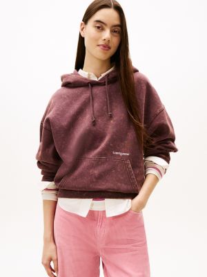 Tommy Jeans Logo Garment-Dyed Hoodie, Rich Brown