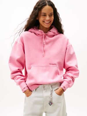 Tommy Jeans Logo Garment-Dyed Hoodie, Mystic Pink