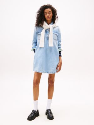Tommy Jeans Long-Sleeve Denim Shirtdress, Denim Light