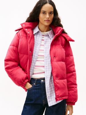 Tommy Jeans Velour Quilted Puffer Jacket, Ruby Rhubarb