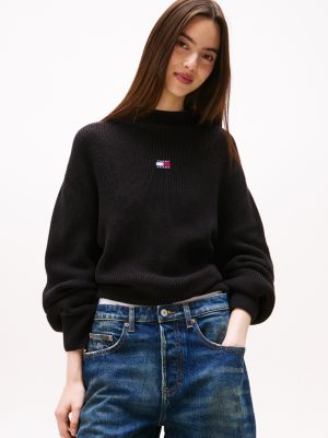 Tommy Jeans Relaxed Mockneck Sweater, Black