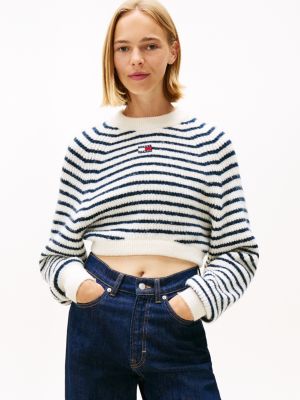 Tommy Jeans Boxy Cropped Sweater, Off White / Stripe