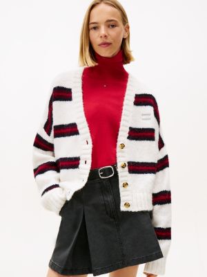Tommy Jeans Relaxed Stripe Cardigan, Off White / Stripe