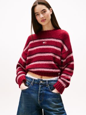 Tommy Jeans Relaxed Stripe Sweater, Ruby Rhubarb / Stripe