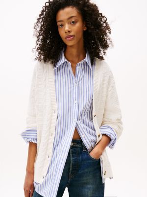 Tommy Jeans Relaxed Cable Knit Cardigan, Off White