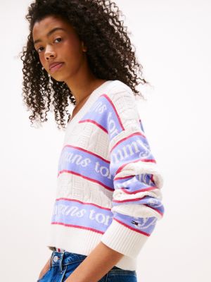 Tommy Jeans Logo Stripe V-Neck Sweater | Tommy Hilfiger