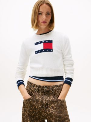 Tommy Jeans Flag Allover Sequin Sweater, Off White