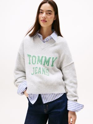Tommy Jeans Intarsia Logo Sweater, Light Grey Heather