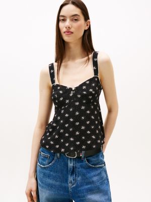Tommy Jeans Sleeveless Floral Print Top, Black Floral Aop