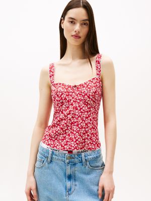 Tommy Jeans Sleeveless Floral Print Top, Red / Small Flowers