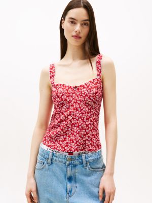 Tommy Jeans Sleeveless Floral Print Top, Red / Small Flowers
