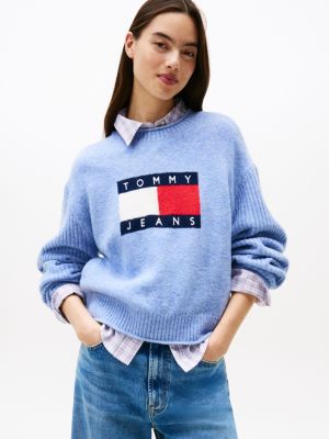 Tommy Jeans Intarsia Flag Logo Sweater, Vintage Iris Heather
