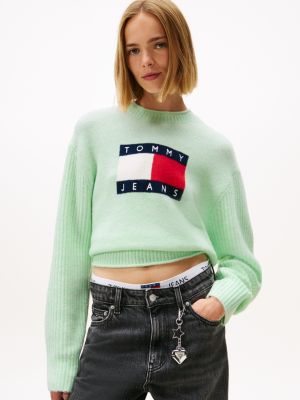 Tommy Jeans Intarsia Flag Logo Sweater, Cloudy Jade Heather