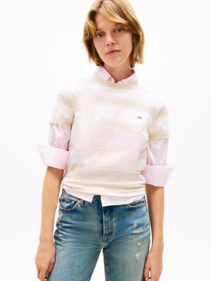 Tommy Jeans Regular Fit Stripe T-Shirt, White Clay / Multi Stripe