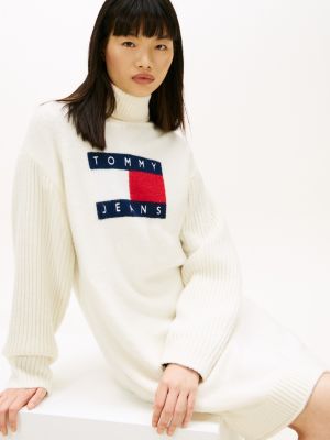tommy hilfiger ribbed turtleneck sweater dress Short ribbed turtleneck dress Beige Tommy hilfiger - Women
