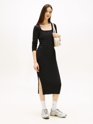 Tommy Jeans Rib-Knit Square Neck Dress, Black