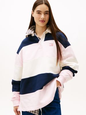 Tommy Jeans Stripe Rugby Sweatshirt, Light Pink / Stripe