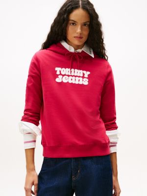 Tommy Jeans Bubble Letter Logo Hoodie, Ruby Rhubarb