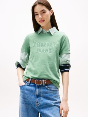 Tommy Jeans Varsity Garment-Dyed T-Shirt, Cloudy Jade