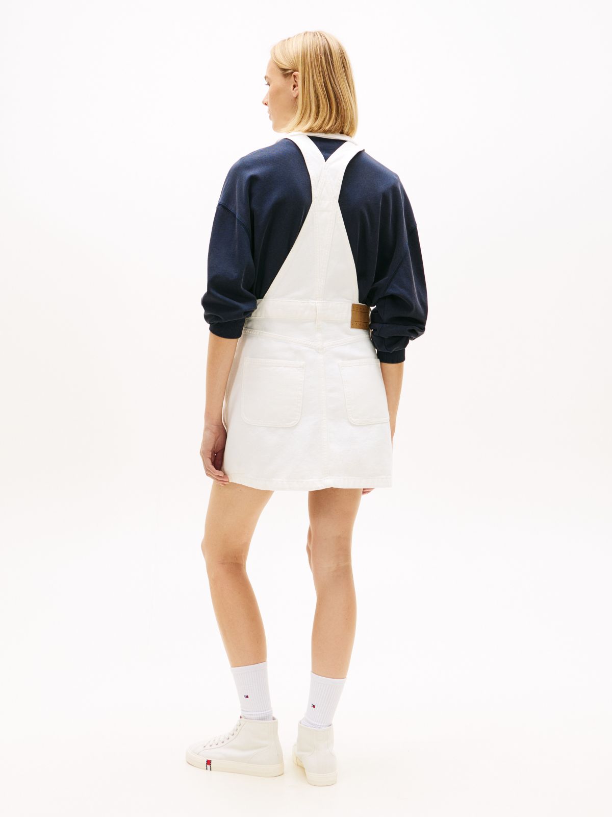 Tommy Jeans Denim Overall Mini Dress — Denim White