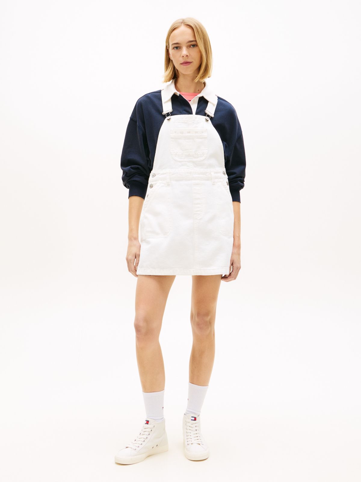Tommy Jeans Denim Overall Mini Dress — Denim White