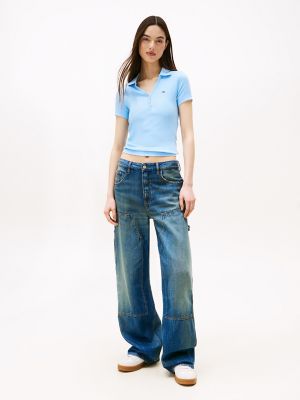 売れ筋商品|||トミーヒルフィガー カットソー トップス レディース Women's Slim-Fit Ribbed Polo Shirt LIGHT POWDERY BLUE Women's Polos | Tommy Hilfiger USA